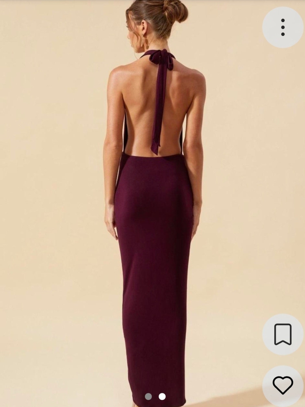 Plunge Halter Knot-Front Maxi Dress in Deep Plum - Picture 2 of 2